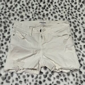 FRAME Le Skinny‎ de Jeanne White Denim Ripped Frayed Hem Shorts Size 26